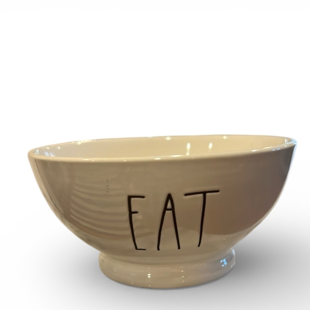 Rae Dunn EAT Ceramic Cereal / Desert Bowl Large Letters White w/Black Le…